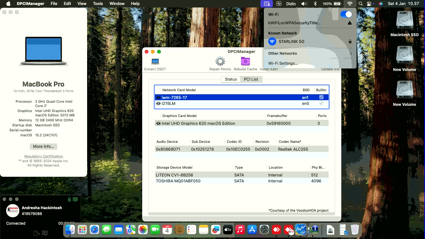 Success Hackintosh macOS Sequoia 15.2 Build 24C101 in Acer TravelMate TMP2410-G2-M-83QE